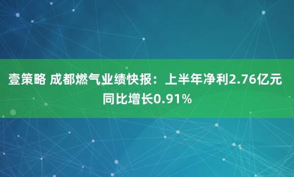 壹策略 成都燃气业绩快报：上半年净利2.76亿元 同比增长0.91%
